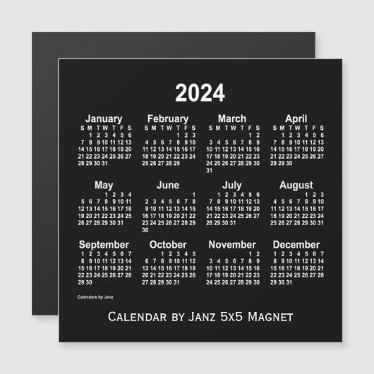 2024 Neon White Calendar by Janz 5x5マグネット (正面/裏面)