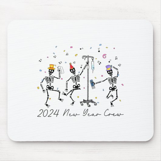 2024 New Year Crew Skeleton Dancing Funny Nurse Ic マウスパッド (正面)