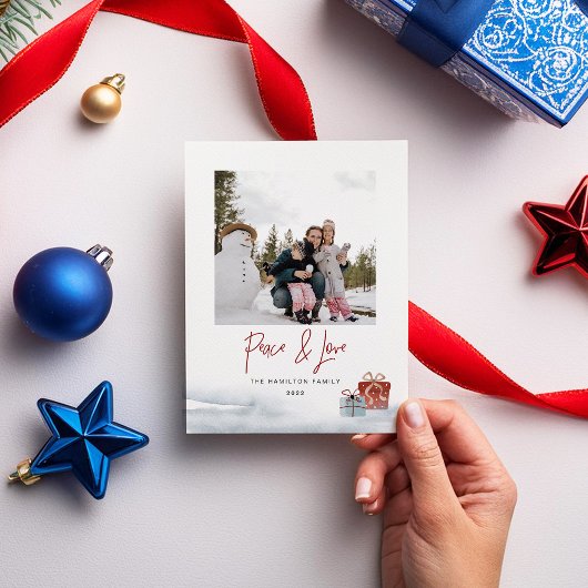 2024 Peace & Love red blueギフトホリデーカード シーズンカード