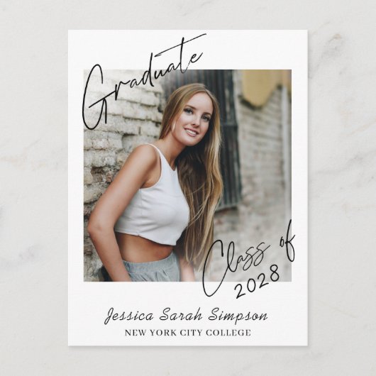 2024 PHOTO モダン Graduation Party招待状グラード ポストカード (正面)