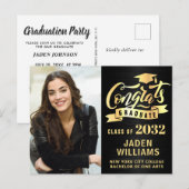 2024 PHOTO モダン Graduation Party招待状 ポストカード (正面/裏面)