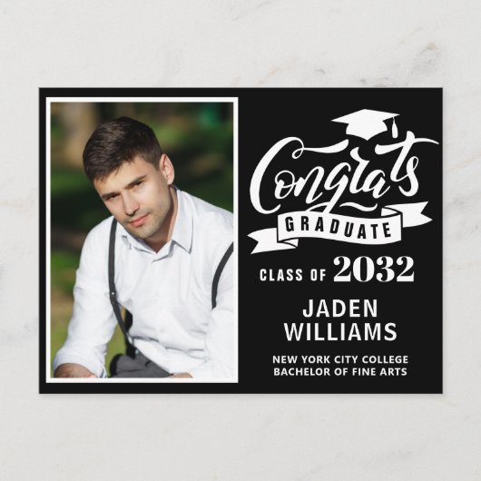 2024 PHOTO モダン Graduation Party招待状 ポストカード (正面)