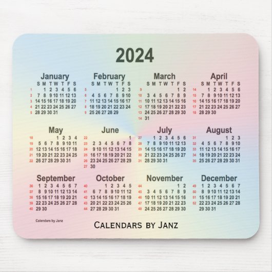 2024 Rainbow Cloud 52 Weeks Calendar by Janz マウスパッド (正面)
