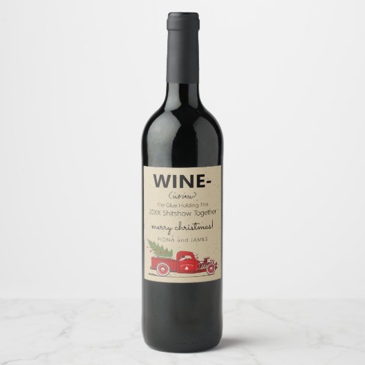 2025おもしろいワイングルー一緒に赤いトラック私たちを保持 ワインラベル (正面)