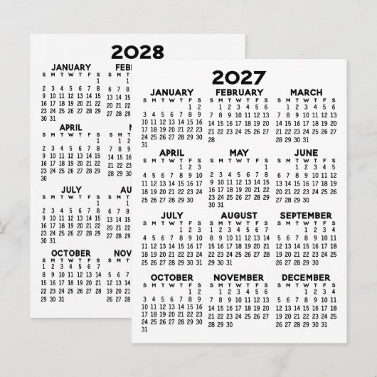 2025および2026年ビューカレンダー – 基本ミニマル ポストカード (正面/裏面)