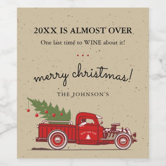 2025はおもしろいほぼ赤トラックの名前の休日を超えている ワインラベル (シングルラベル)