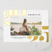 2025はっきりしたタイポグラフィ写真卒業金ゴールド 箔招待状 (正面)