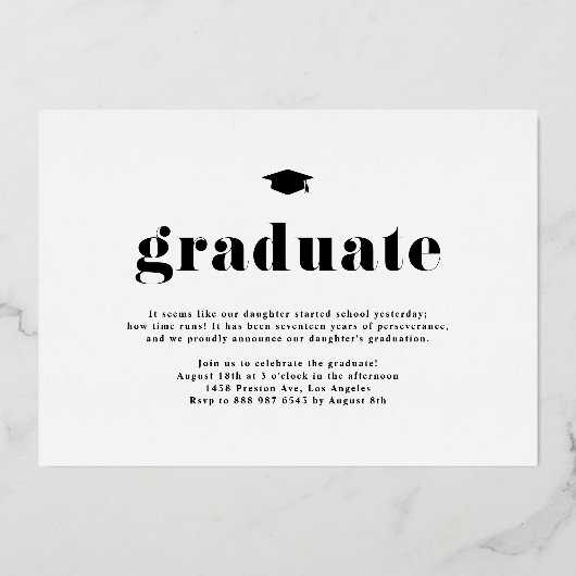 2025はっきりしたタイポグラフィ写真卒業金ゴールド 箔招待状 (裏面)