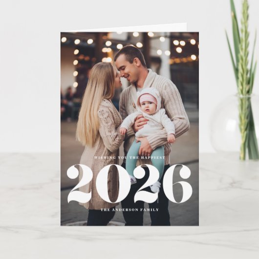 2025はっきりしたタイポグラフィ縦型写真新年 シーズンカード (正面)