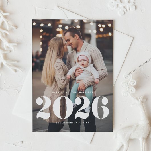 2025はっきりしたタイポグラフィ縦型写真新年 シーズンカード