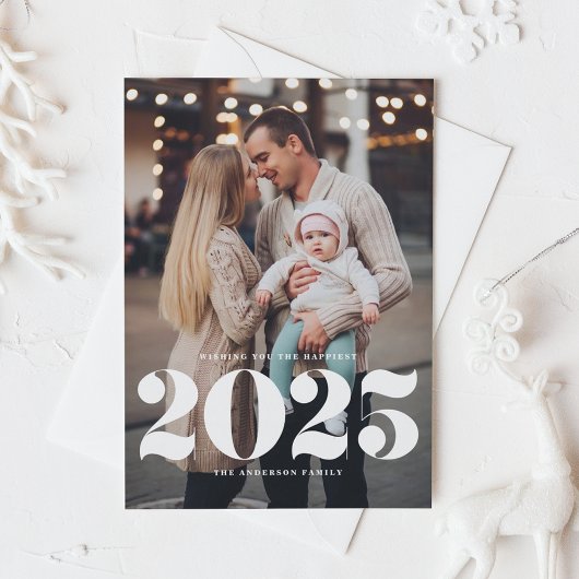 2025はっきりしたタイポグラフィ縦型写真新年 シーズンカード