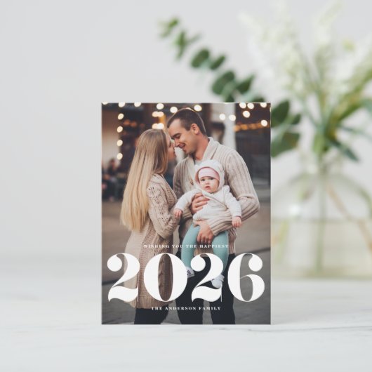 2025はっきりしたタイポグラフィ縦型写真新年 シーズンポストカード (スタンド正面)
