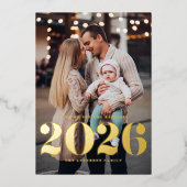 2025はっきりしたタイポグラフィ縦型写真新年 箔シーズンカード (正面)