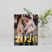 2025はっきりしたタイポグラフィ縦型写真新年 箔シーズンポストカード (立ち正面)