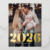2025はっきりしたタイポグラフィ縦型写真新年 箔シーズンポストカード (正面)