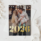 2025はっきりしたタイポグラフィ縦型写真新年 箔シーズンポストカード