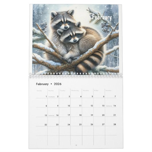 2025アライグマ家族おもしろい動物 カレンダー (2月 2026)