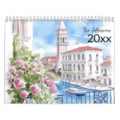 2025イタリア風景水色ファミリーカレンダー カレンダー (カバー)