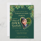 2025エメラルドグリーン金ゴールドフローラ写真卒業 招待状 (正面)