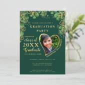 2025エメラルドグリーン金ゴールドフローラ写真卒業 招待状 (スタンド正面)