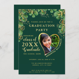 2025エメラルドグリーン金ゴールドフローラ写真卒業 招待状