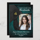 2025エレガントティール(緑がかった色)タッセルチャーム写真卒業 招待状 (正面/裏面)