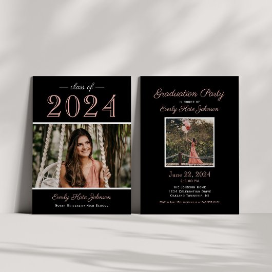 2025エレガントバラ金ゴールド写真卒業パーティー 招待状