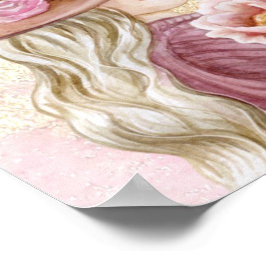 2025エレガント年の女性デーとピンクフローラデザイン ポスター (角)