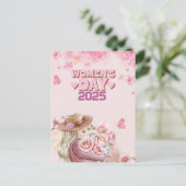2025エレガント年の女性デーとピンクフローラデザイン ポストカード (スタンド正面)