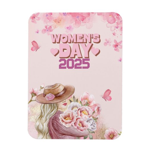 2025エレガント年の女性デーとピンクフローラデザイン マグネット (縦)