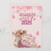 2025エレガント年の女性デーとピンクフローラデザイン 招待状 (正面/裏面)