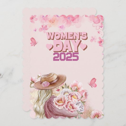 2025エレガント年の女性デーとピンクフローラデザイン 招待状 (正面/裏面)