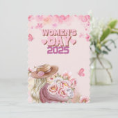2025エレガント年の女性デーとピンクフローラデザイン 招待状 (スタンド正面)