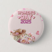 2025エレガント年の女性デーとピンクフローラデザイン 缶バッジ (正面)