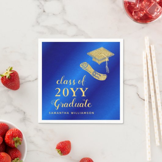 2025エレガント年の青と金ゴールドの卒業 スタンダードカクテルナプキン (インサイチュ)