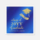 2025エレガント年の青と金ゴールドの卒業 スタンダードカクテルナプキン (正面)
