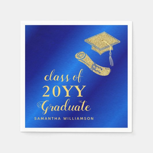2025エレガント年の青と金ゴールドの卒業 スタンダードカクテルナプキン (正面)