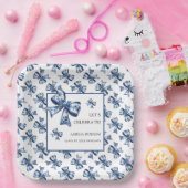 2025エレガント年の青スタイリッシュフローラ弓クラス ペーパープレート (パーティー)