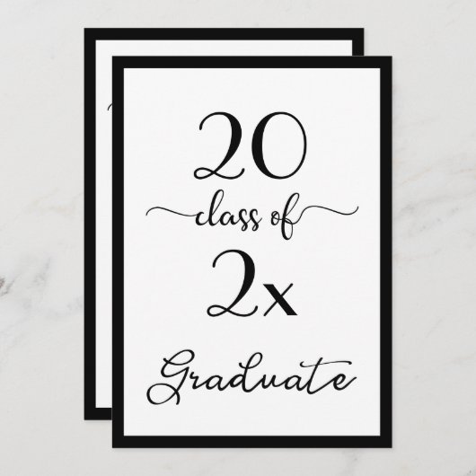 2025エレガント年白黒卒業パーティーのクラス 招待状 (正面/裏面)