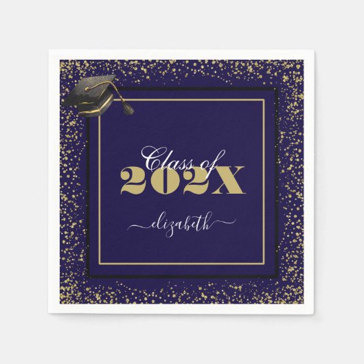 2025エレガント年金ゴールド卒業クラス名前をカスタムする スタンダードカクテルナプキン (正面)