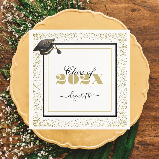 2025エレガント年金ゴールド卒業クラス名前をカスタムする スタンダードカクテルナプキン