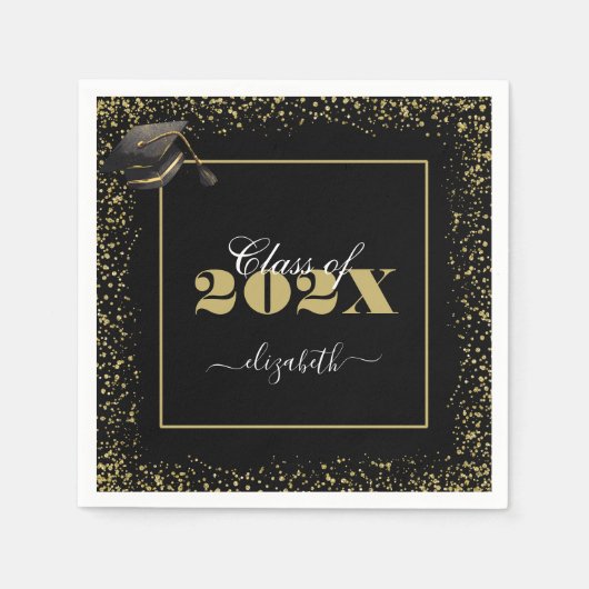 2025エレガント年金ゴールド卒業クラス名前をカスタムする スタンダードカクテルナプキン (正面)