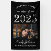 2025エレガント白黒カスタム写真卒業 横断幕 (縦)