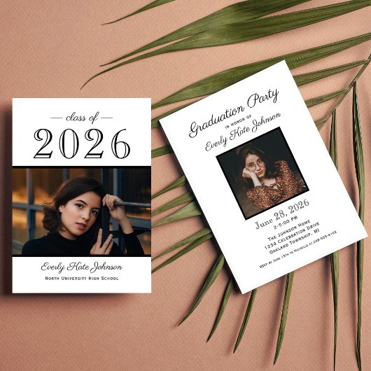 2025エレガント白黒写真卒業パーティー 招待状