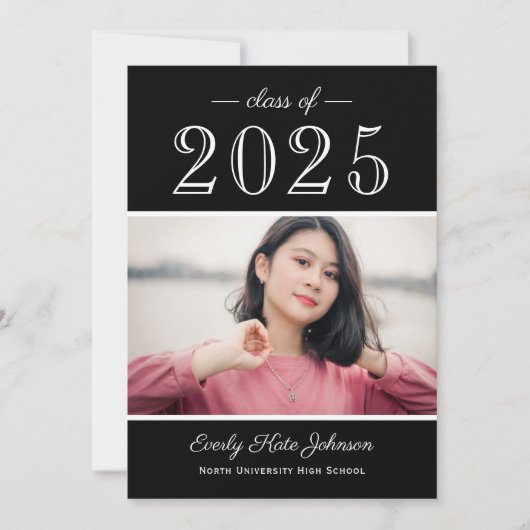 2025エレガント白黒写真卒業パーティー 招待状 (正面)