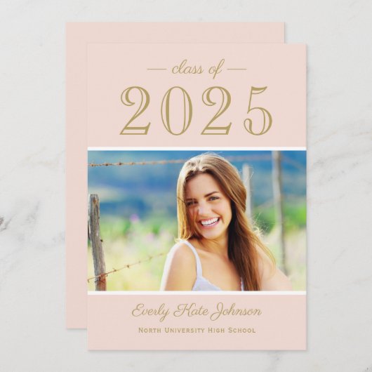 2025エレガント赤面金ゴールド写真卒業パーティー 招待状 (正面/裏面)