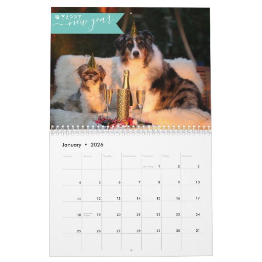 2025カスタム年の犬の写真1枚/月かわいい カレンダー (1月 2026)