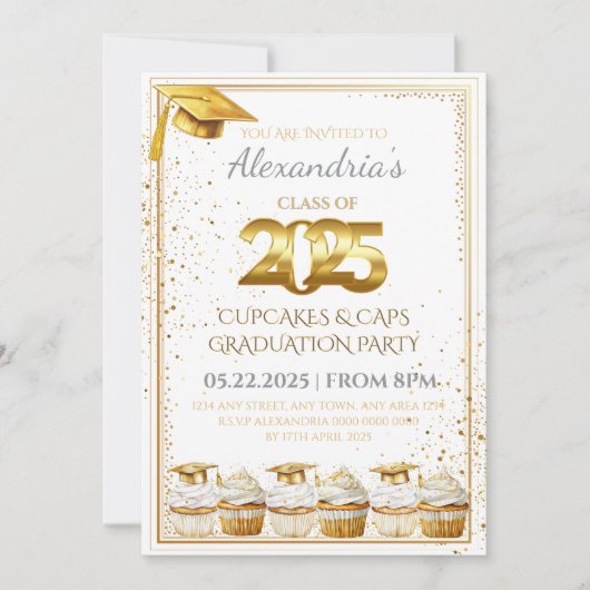 2025カップケーキ&キャップ卒業招待状 招待状 (正面)