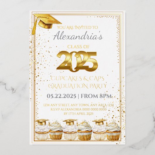 2025カップケーキ&キャップ卒業招待状 箔招待状 (正面)