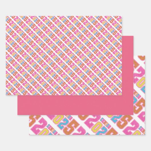 2025カラフル年のパターン ラッピングペーパーシート (セット)